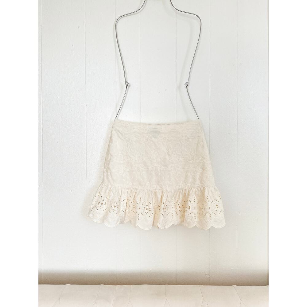 Express 100% Cotton Ivory Eyelet Ruffle Mini Skirt Coquette Lace Tiered Size 4 - Picture 3 of 8